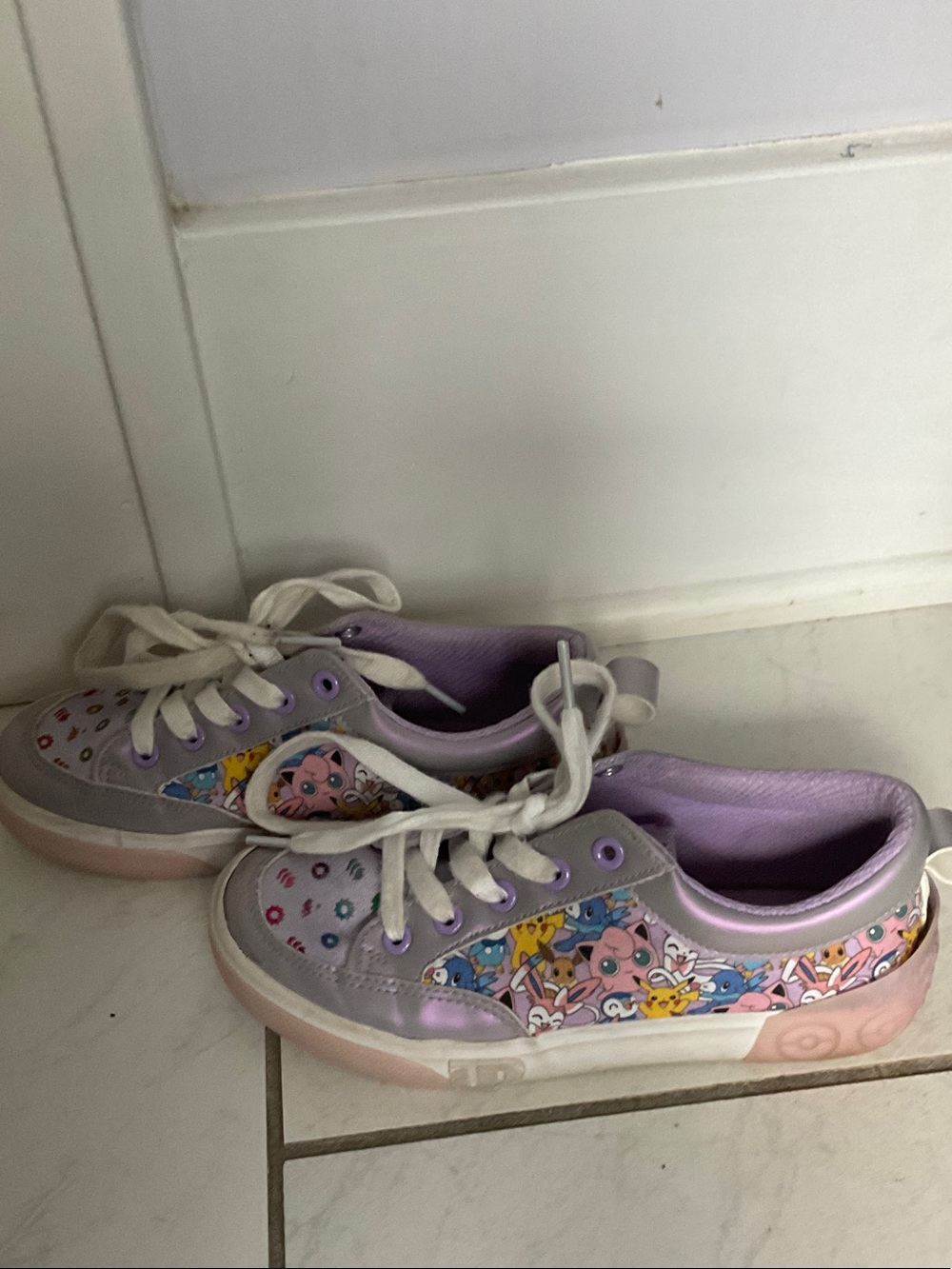 Kids' Pokemon Lavender Metallic Lace-Up Sneakers